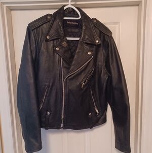 Vibtage Harley-Davidson Black Biker Jacket with Silver Accents